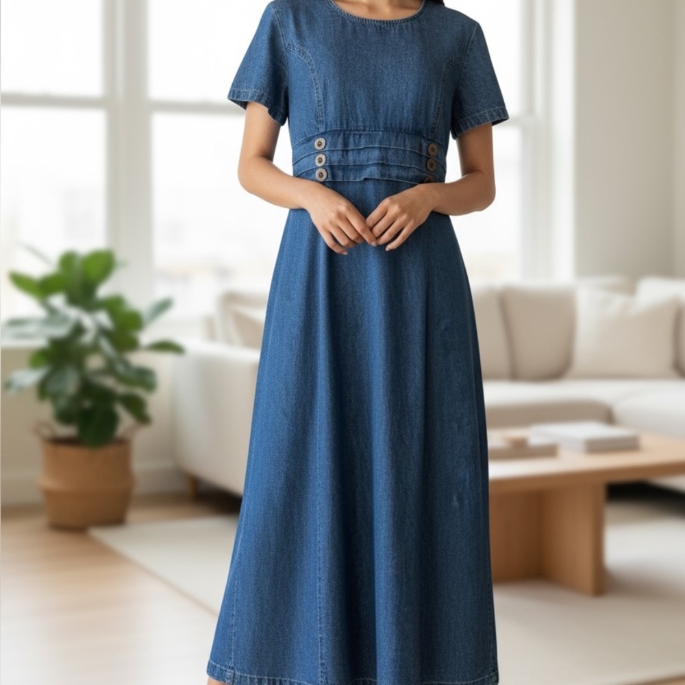 Soft Denim Maxi Dress, Vintage 90s Made in USA